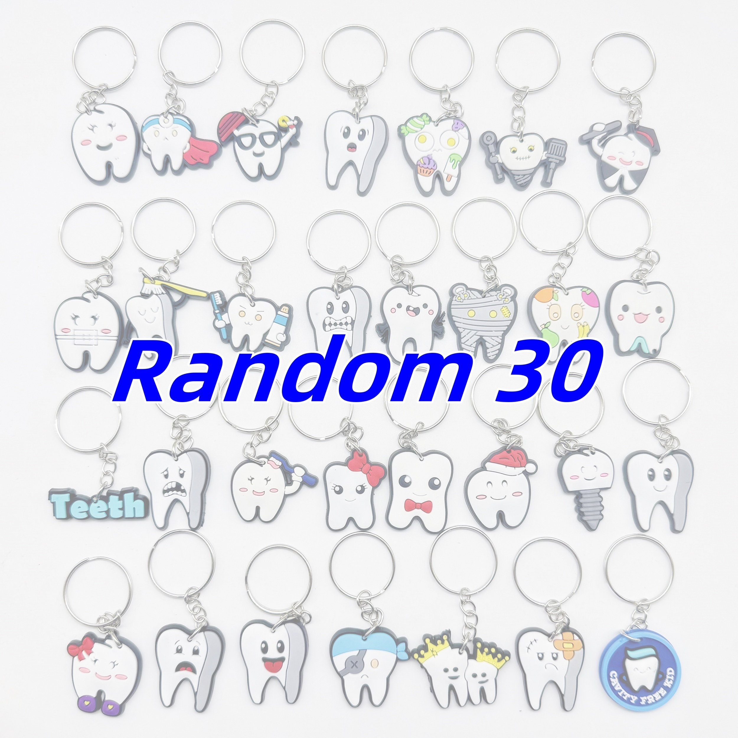 15/30 Random Pattern, Tooth, Keychain, Pvc, Dentist, Doctor, Nurse, Gift For Family, , School