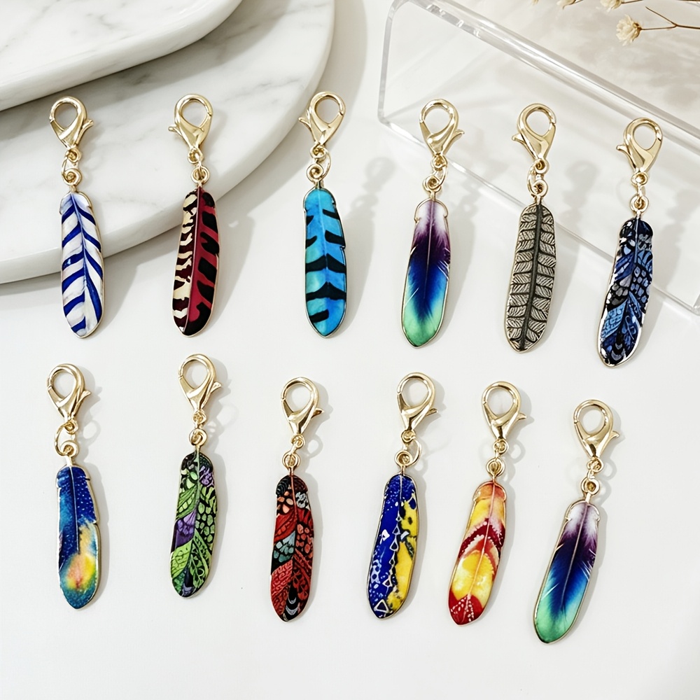 TEMU 12pcs Feather Keychain Random - Cute Alloy Metal Key Rings With Lobster Clasp, Ideal Birthday Gift For Women And Ladys, Multi-functional Bag