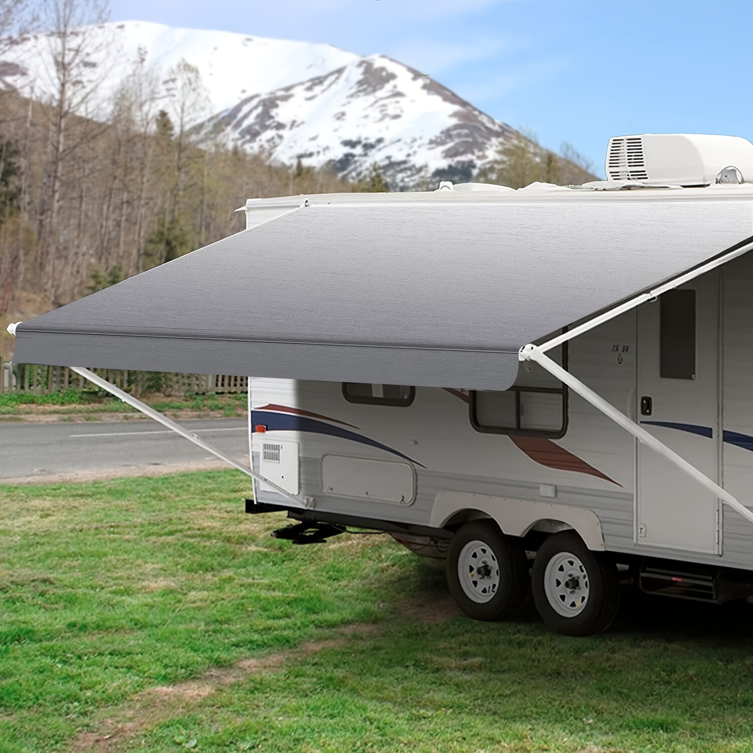 SunWave RV Awning Fabric Replacement – 18-Foot Teal Striped Vinyl, Fits Carefree, Dometic, Lippert