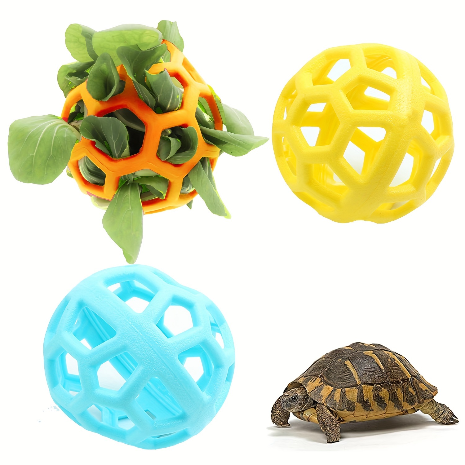 

3-pack Plastic Turtle Feeding Balls, Interactive Reptile Food Dispenser Toys, Suitable For Small Pets - Assorted Colors