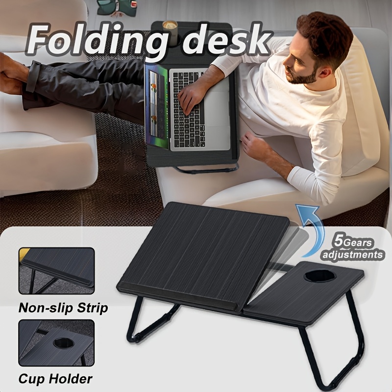 1 multifunctional adjustable folding table 5 corner lift and lower casual reading table with cup holder anti slip strip portable folding laptop desk stand living room bedroom youngsterss study table laptop table bedside table sofa table details 0