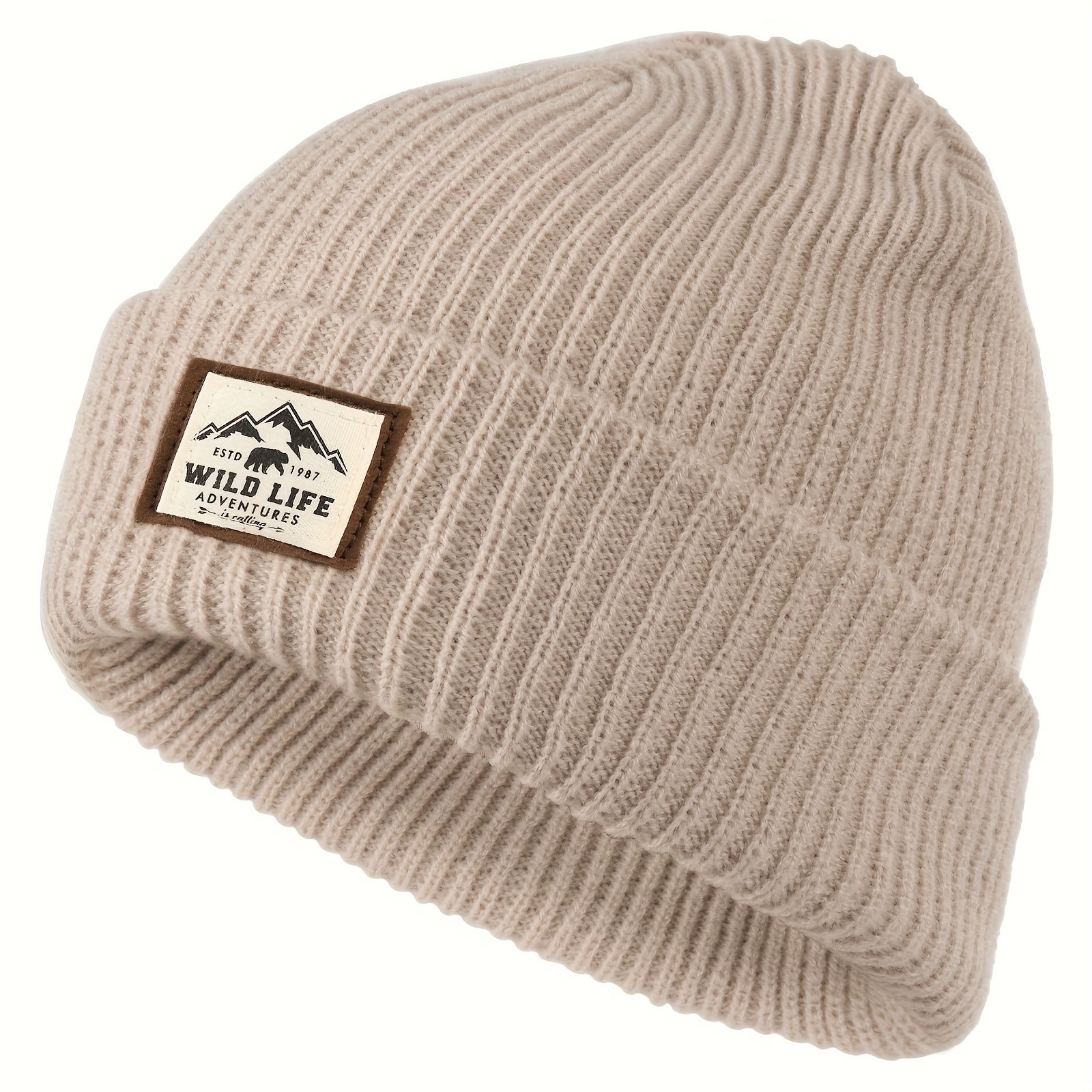 TEMU 1pc, Solid Color Patch Beanie, Men's And Women's Elastic Beanie, Autumn And Winter Warm Hat, Suitable For Autumn And Winter Outdoors, Cycling,