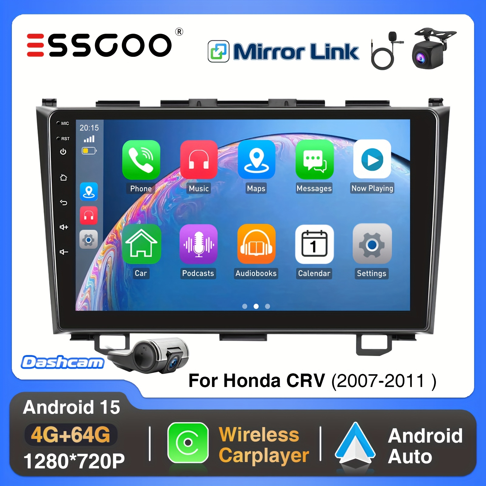 Image of Essgoo 9 Inch/22.86cm 15 4+64g For 2007-2011 (frame Included) Car Stereo Din Ips Touch Screen With Wireless Carplayer, Auto, Gps/wifi/fm Rds/usb/eq Sound Setting/steering Wheel Control(swc)