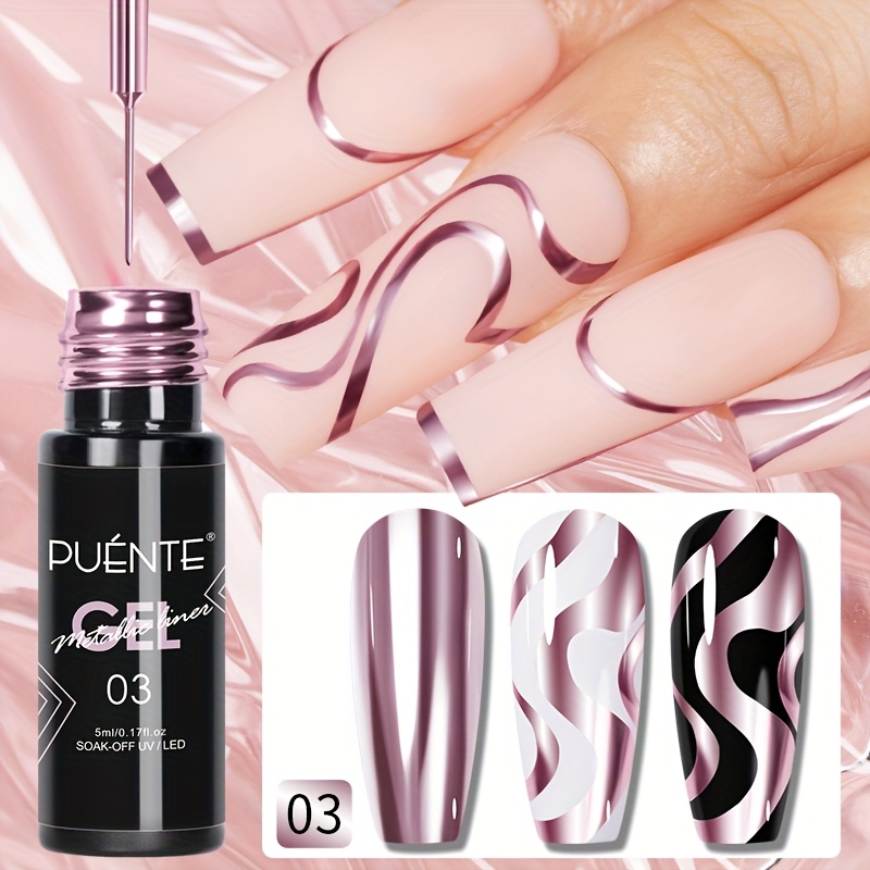 Image of 5ml Metallic Painting Liner Gel Polish, Silvery Rose Graffiti Painting Stripe Gel, Soak Off Led Cured Semi-permanent Nail Art Gel Varnish