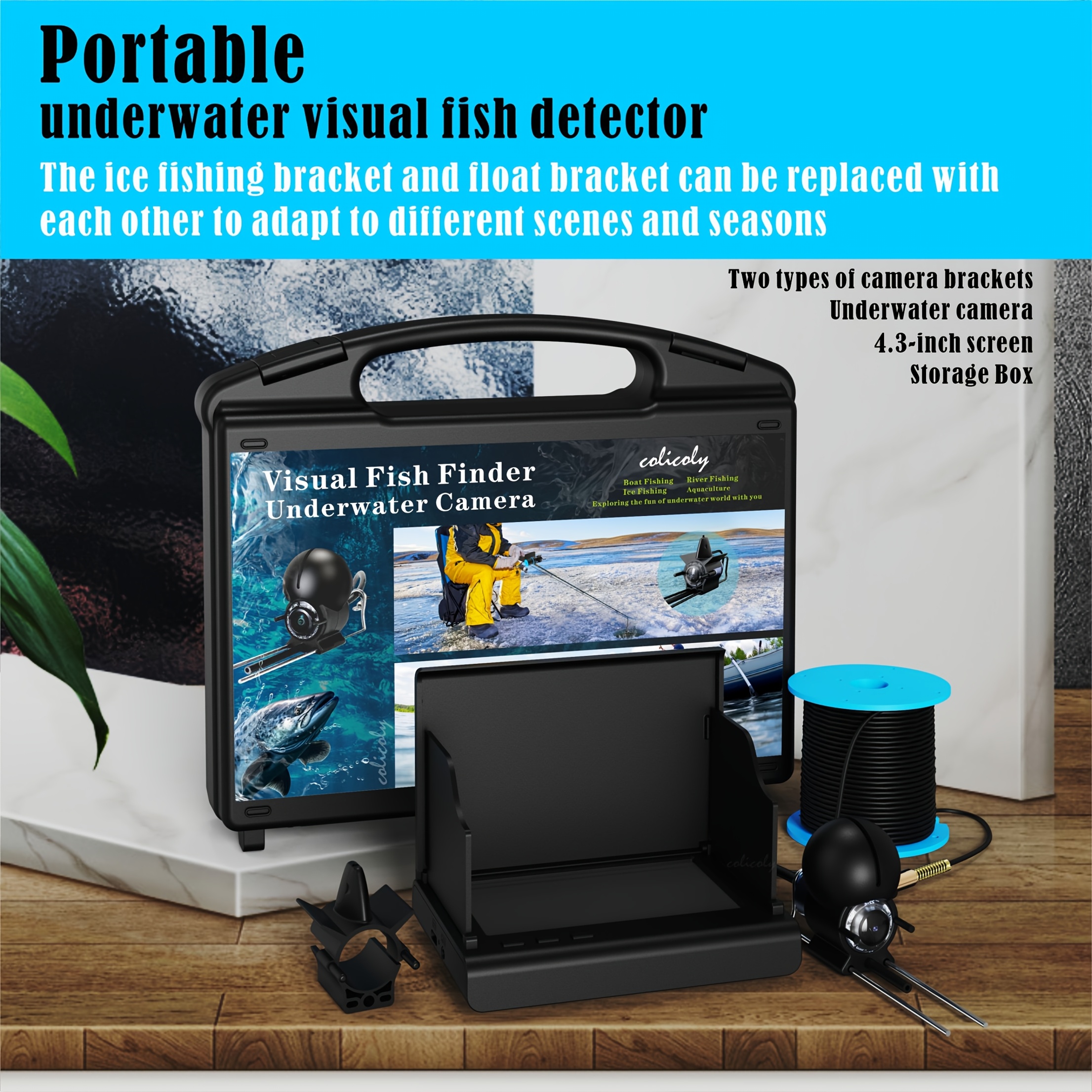 4 3 fish finder 1080   infrared night brackets 5000mah 8   15 20 30   fish detector with storage box fishing gear gift for husband   lake river ice fishing