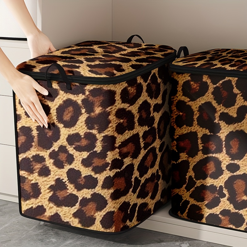 

Leopard Print Large Capacity Clothing Storage Bag, Foldable Sturdy Zipper Lidded Box For Blankets & Bedding, Ideal For Christmas, Halloween, Thanksgiving, Easter Gifts, Storage Bins For