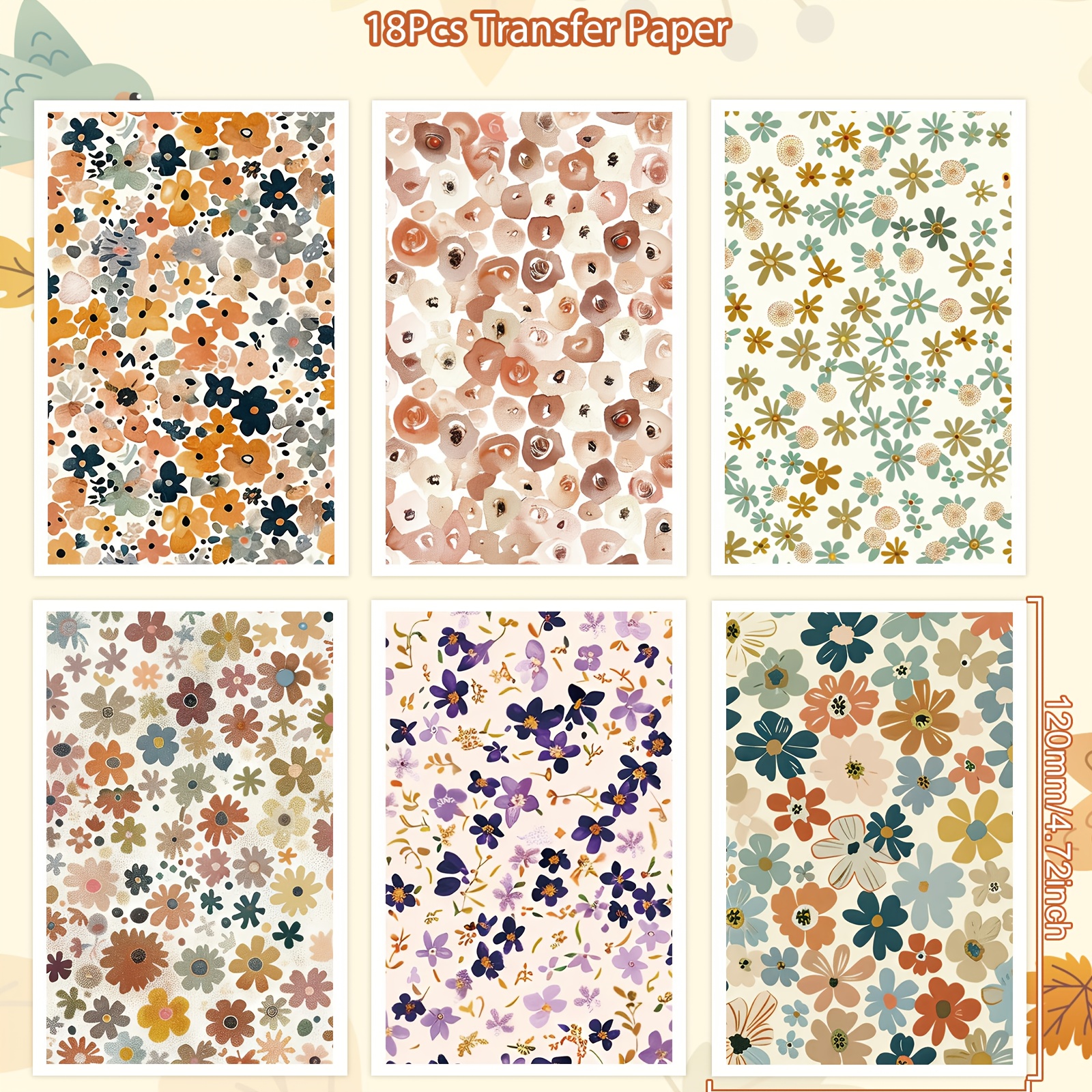 TEMU 18pcs Flower Clay Transfer Paper Sheets Suitable For Polymer Clay Jewelry Making, Vintage Multicolor Floral Transfers With Pre-drawn Flower