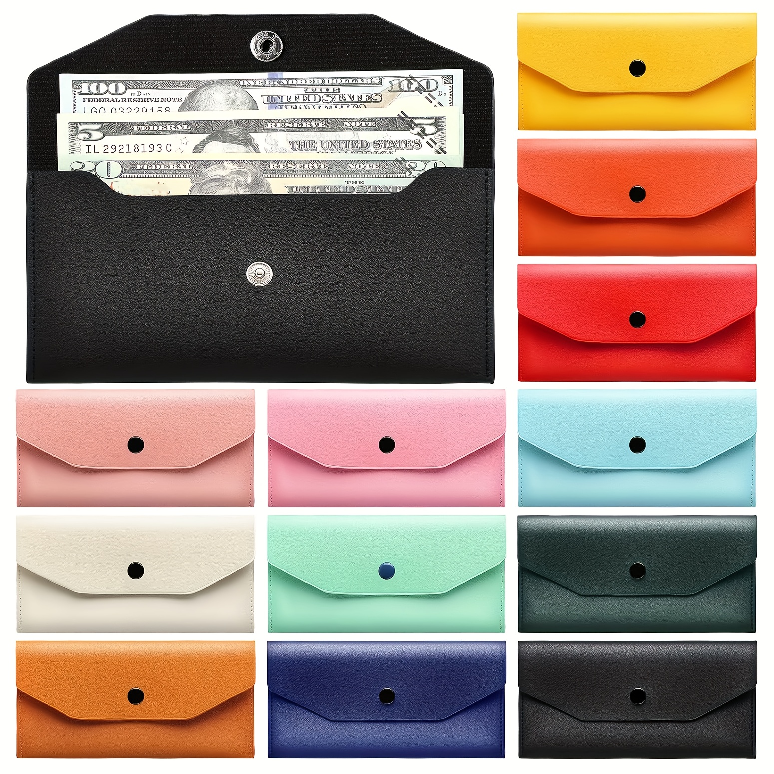 

1pc Pu Leather Cash Envelope Wallet, Rectangular Snap Closure, Waterproof, , Multiple Colors, Office Supply For , Budgeting, Check Storage