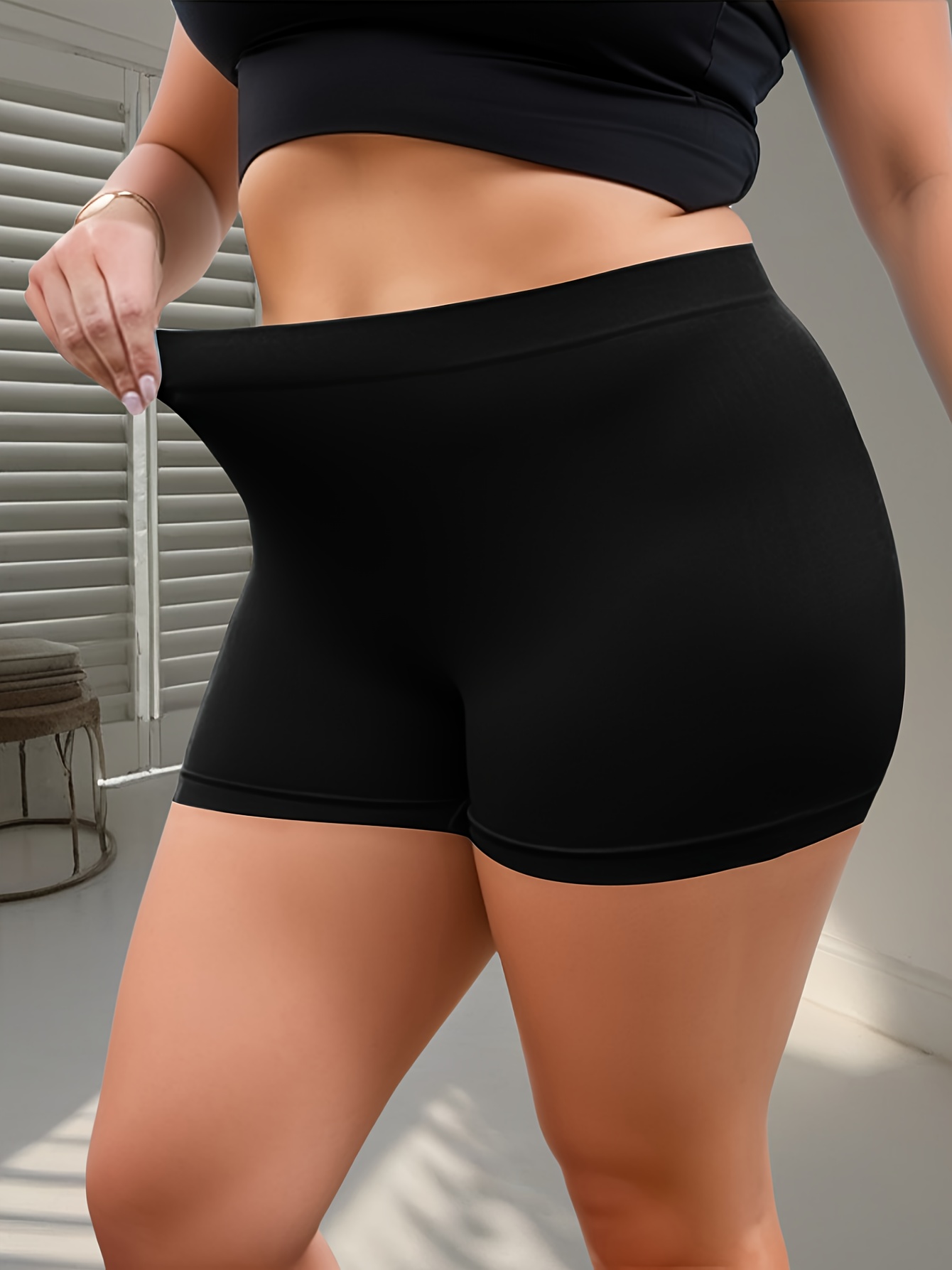 Plus Size Black Seamless Control High Waisted Shorts