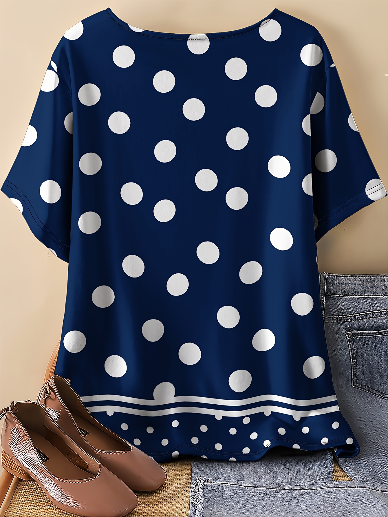 plus size womens plus size navy blue polka dot t shirt Temu