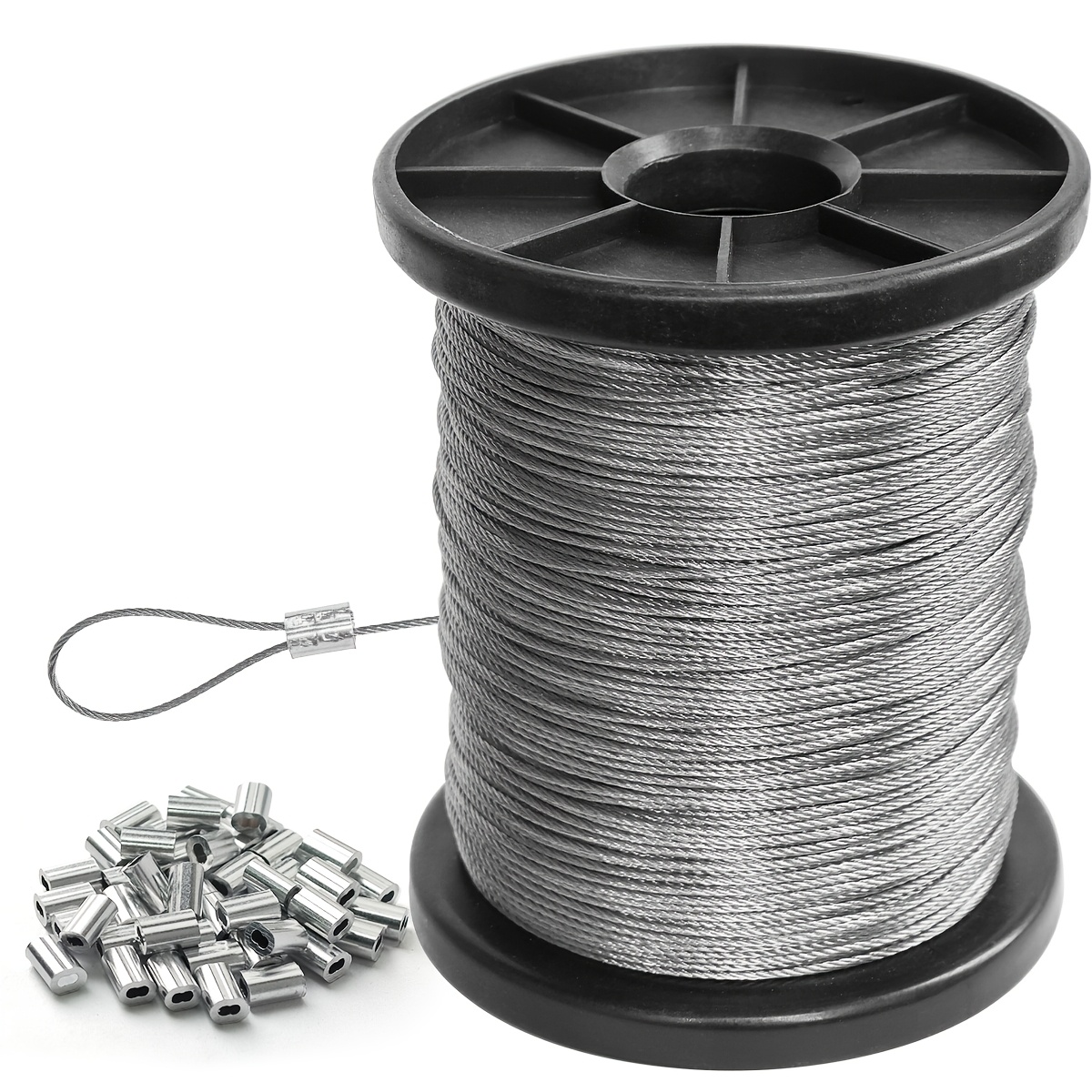 304 stainless steel cable   in lengths of 50m 30m and 100m   steel wire rope and 50 aluminum sleeves for hanging string lights brackets or  