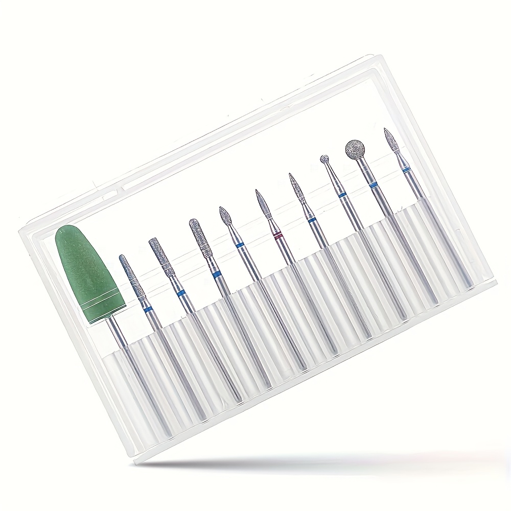 10pcs Diamond Carbide Nail Drill Bit Set - Acrylic Gel And Cuticle Remover For Professional And Pedicures, Extension
