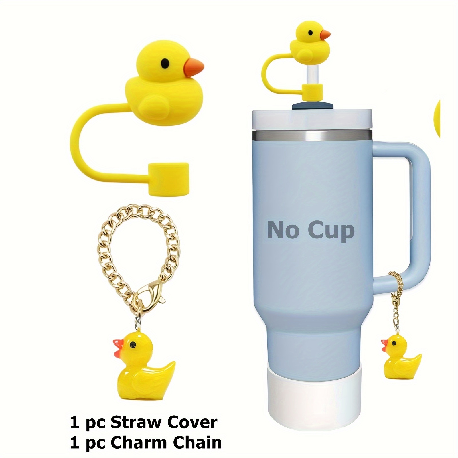 

2pcs/set Cartoon Straw Tips Cover With Duck Charm Chain For Stanley Cup, 1pc Reusable Straw Topper, Silicone Decorative Straw Cap For 8mm Straw, 1pc Cute Duck Charm Chain For Key, Bag, And Cup