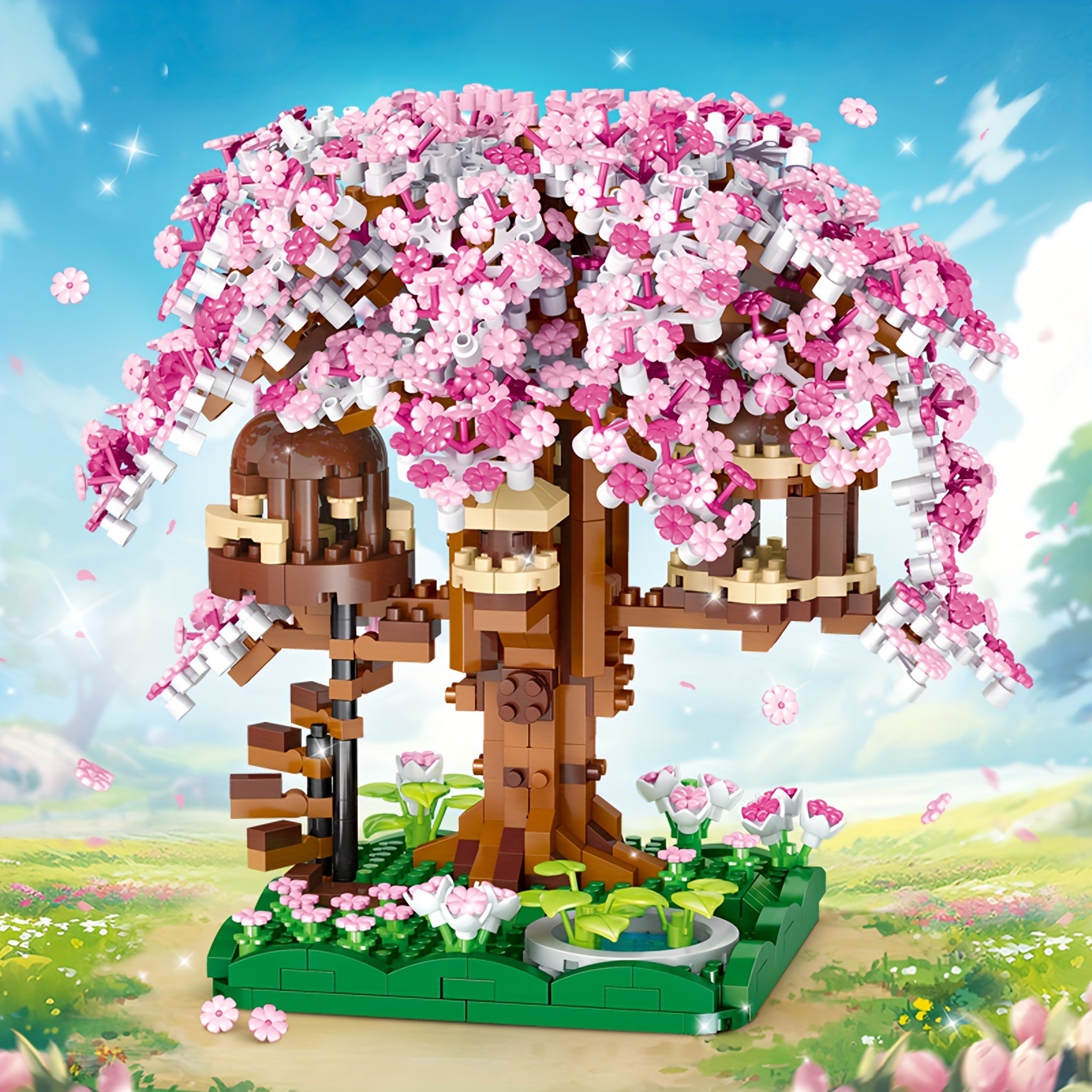 

Cherry Blossom Tree House Mahogany Pool Mini Building Blocks, Assembled Toys For Adults, Desktop Ornaments, Display Building Blocks