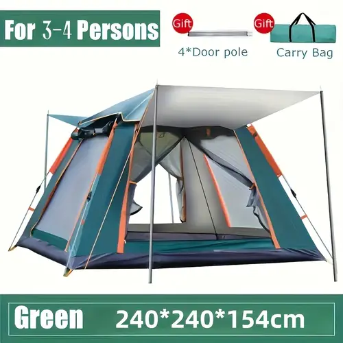 3 person automatic up camping tent waterproof portable foldable with 4 poles carry bag ground mat for beach or park threeperson tent square shaped tent secure zippered tent