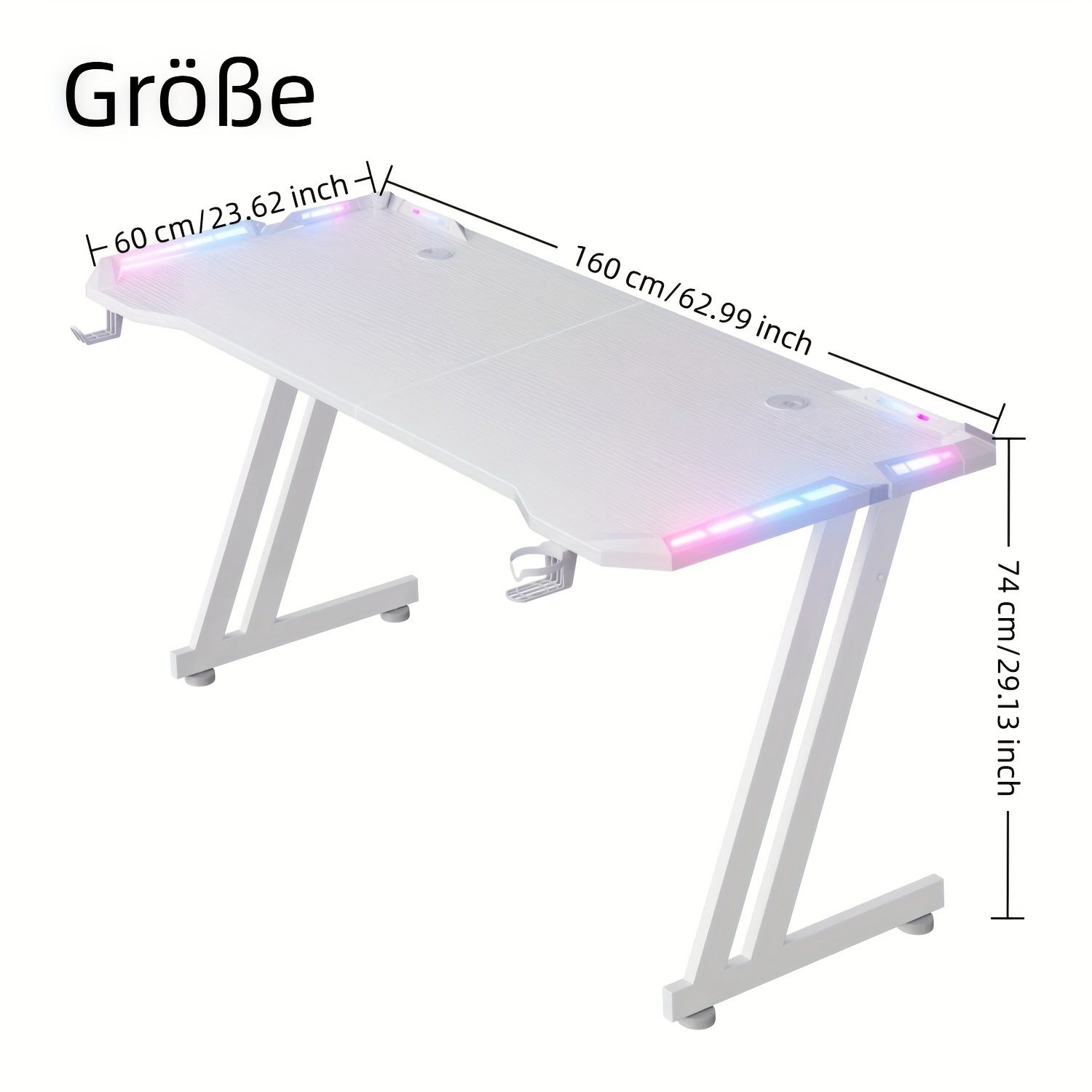 Gaming Desks In Sizes 120, 140, And 160 Cm Featuring Led Lights, An , A Computer Desk With A Cup Holder And Headset Hook, Perfect For . Easy To Assemble And In White