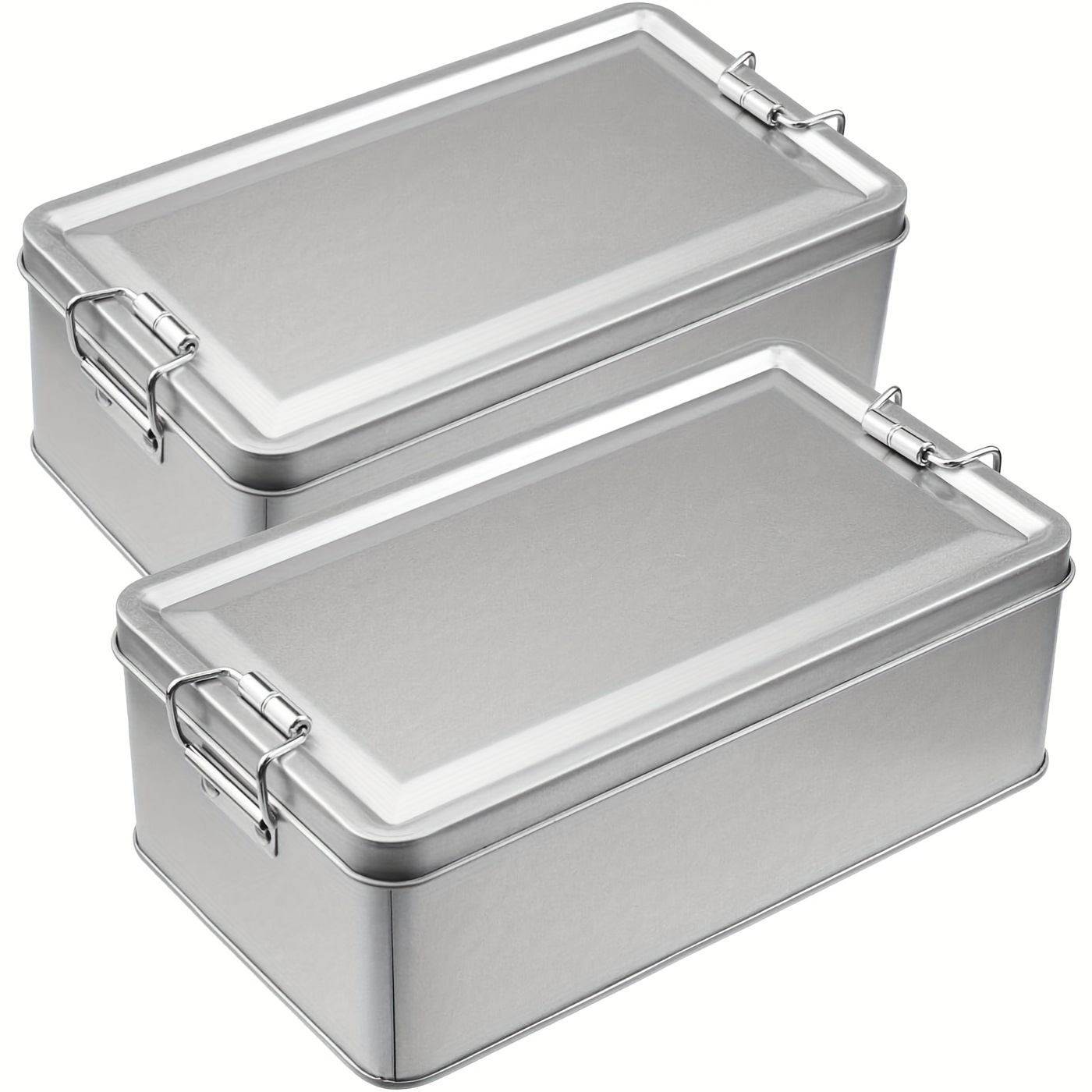 2 Pack Silvery Tin Box Containers Metal Storage Box With Lids Rectangular Containers With Latch For Home Storage Outdoor
