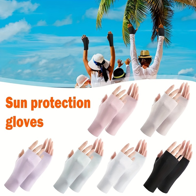 

Solid Simple Fingerless Ice Gloves Sun Protection Casual Driving Cycling Short Gloves, Thin Breathable Elastic Mittens For Women
