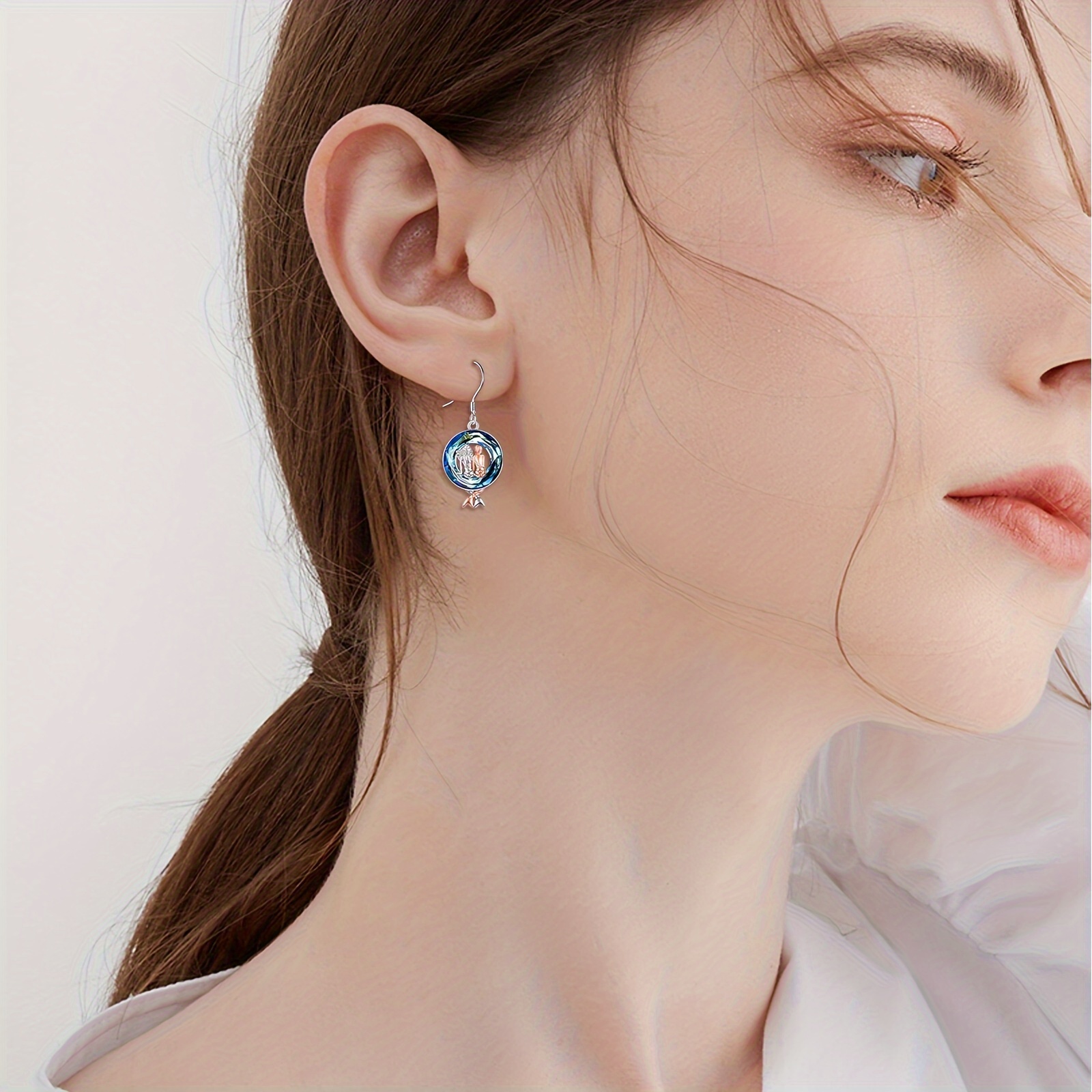Women's Mermaid Earrings, Sterling Silver Crystal Gift