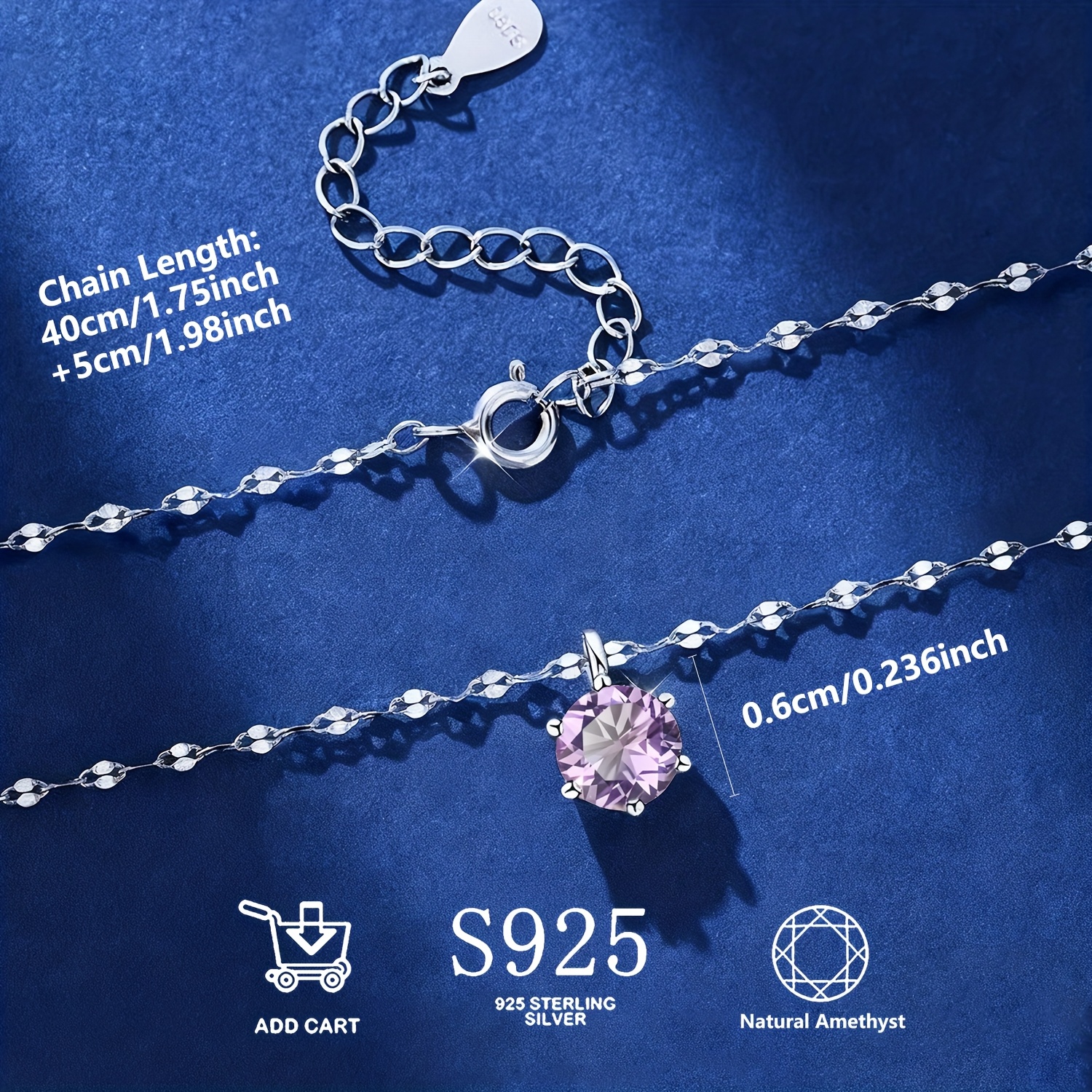 Natural Amethyst S925 Silver Pendant Necklace