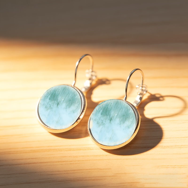 2pc Exquisite White Round Glass Inlaid Earrings with Dreamy Background