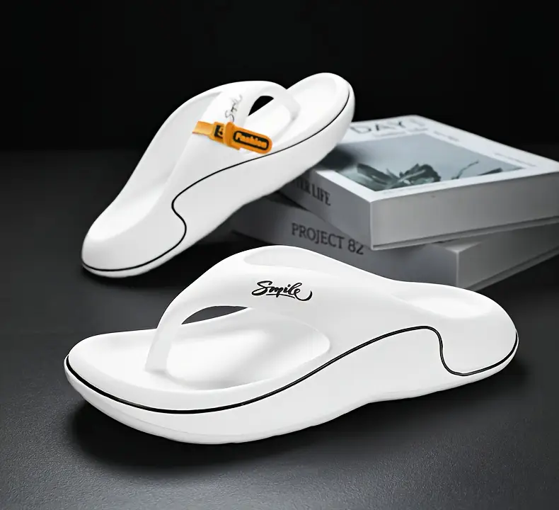 mens trendy non flops comfortable thick sole beach sandals for summer white with black accents durable eva material casual unisex design Product details 8