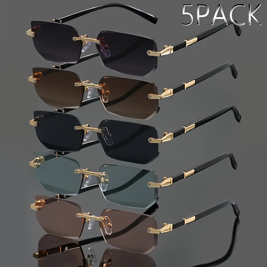 5pcs of fashionable classic unisex rimless sunglasses made of durable pc material     ins and photography compact and easy to carry