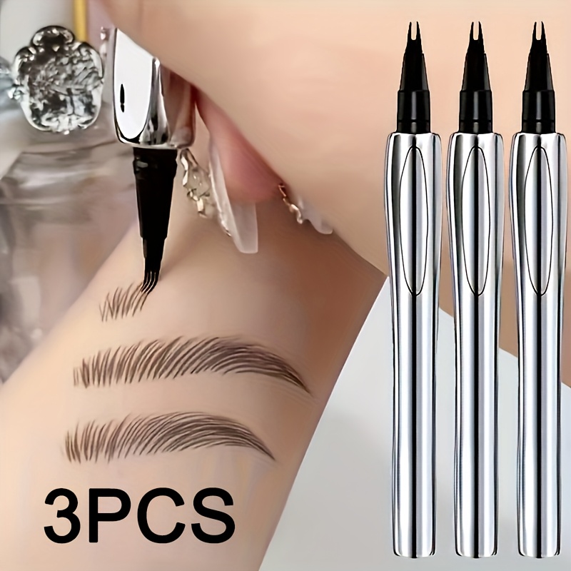 TEMU Set Of 3 2-pronged Eyebrow Pencils Designed For Novices And Who . Super Fine, Resistant To Water And Sweat, Won't Fade, Long-lasting, And Essential For Yet Eyebrow Look