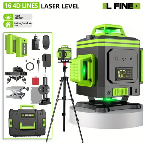 lf laser level kit 360 self leveling 16 lines remote control rechargeable battery tripod stand portable hard case ideal for construction picture hanging indoor outdoor use