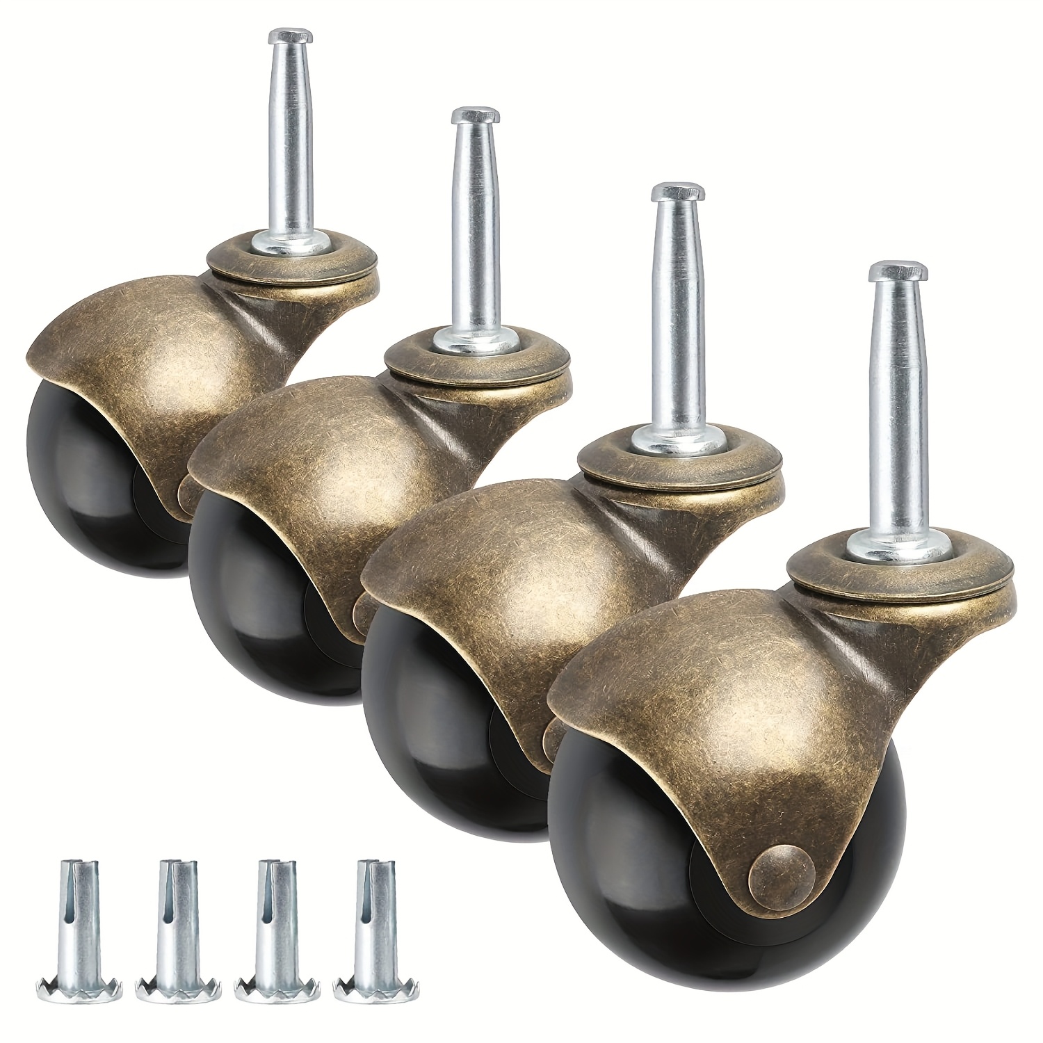 E-shop 2-Zoll Kugelrollen für Möbelrollen, 4er-Set mit 8 x 38 mm Befestigungsstiel, Hülsen- und Stecknuss-Ersatz