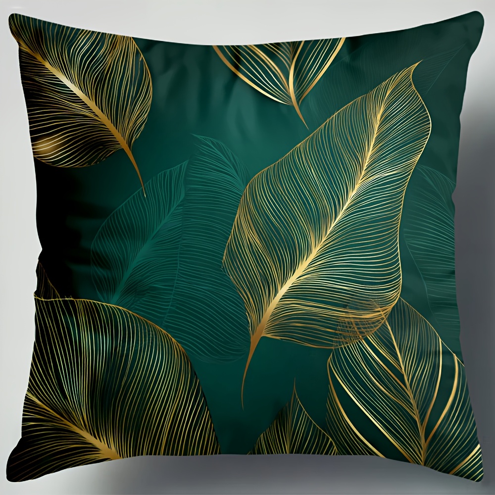 4pcs botanical emerald green   pillow covers large 18x18 inch luxury cushion covers with hidden zipper closure deep teal and golden   for living room bedroom sofa housewarming or   no fringe needed pillow covers for living room vintage style textured fabric bedroom accessories doublesided print   print decorative pillows   Product details 3