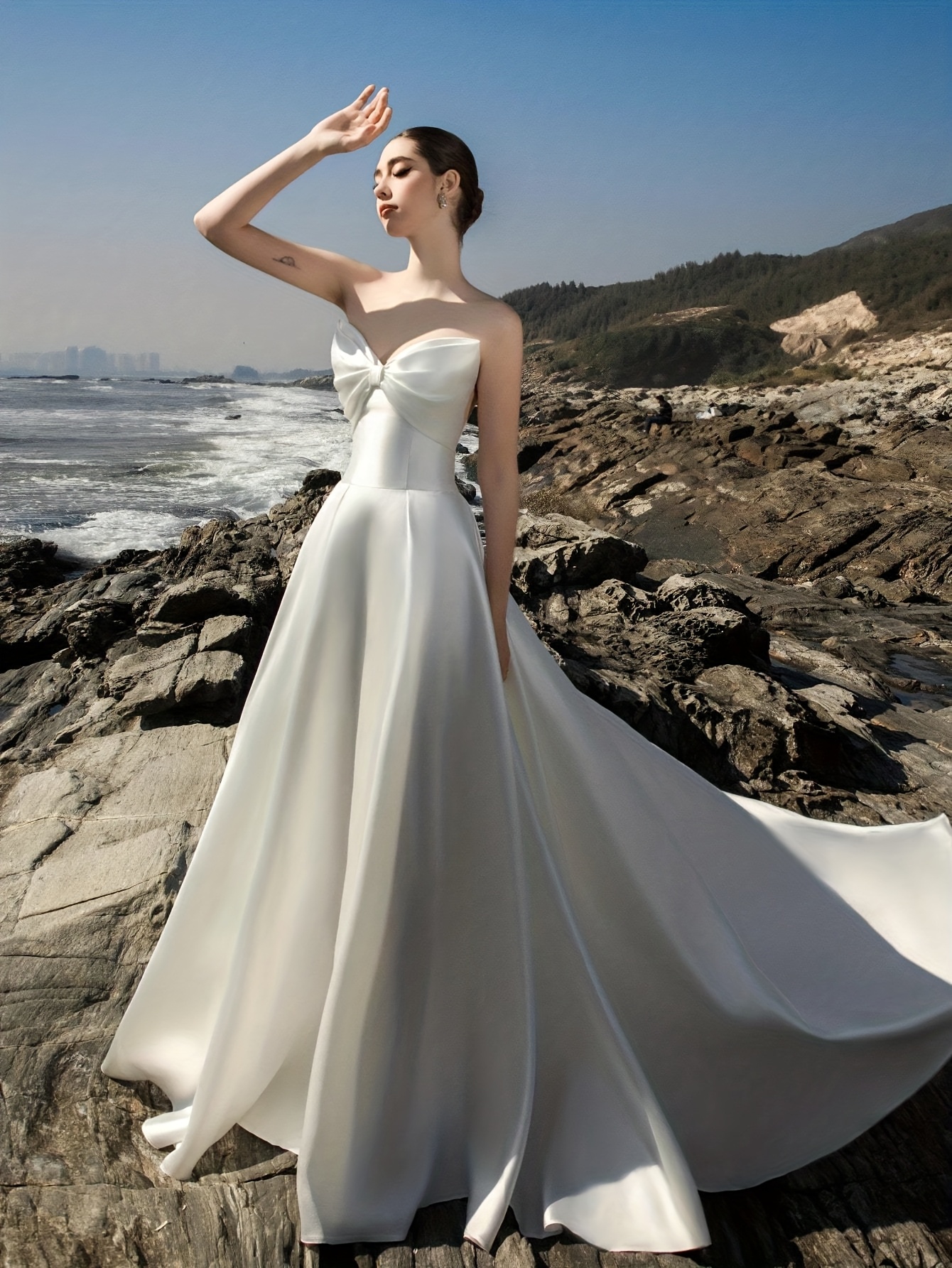 fashionable elegant goddess style womens solid color satin