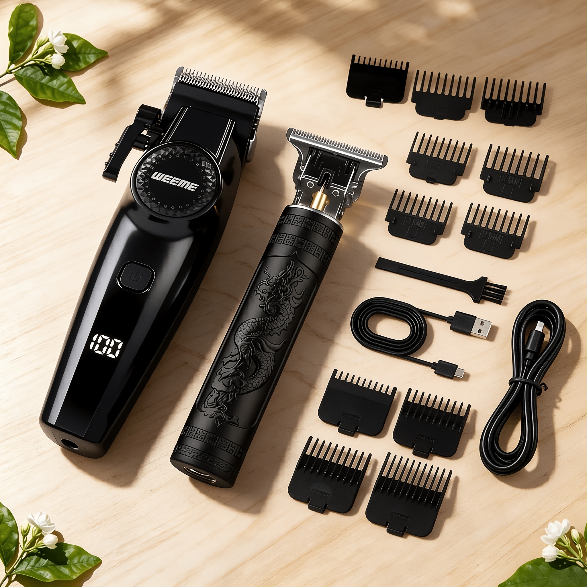 TEMU Rechargeable Electric Men Grooming Gift Set, 2/3/4/5pcs Lcd Battery Display Hair Clipper Trimmer Shaver Nose Hair Trimmer Kit, Portable Grooming