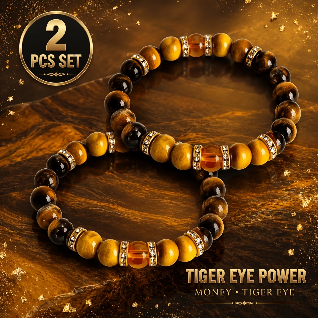 TEMU 2pcs 2pcs Natural Eye Stone Bracelet Suitable For , Bohemian Style -accented Amber Beads & Eye Beads, Unisex, Parties, Daily Wear, Accessory