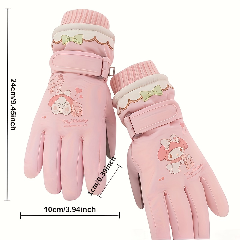 

Cute Leather Gloves, Non-slip, Windproof, Warm, Decorative Full Finger Gloves For Casual Weekend Wear, With Printing For Skiing