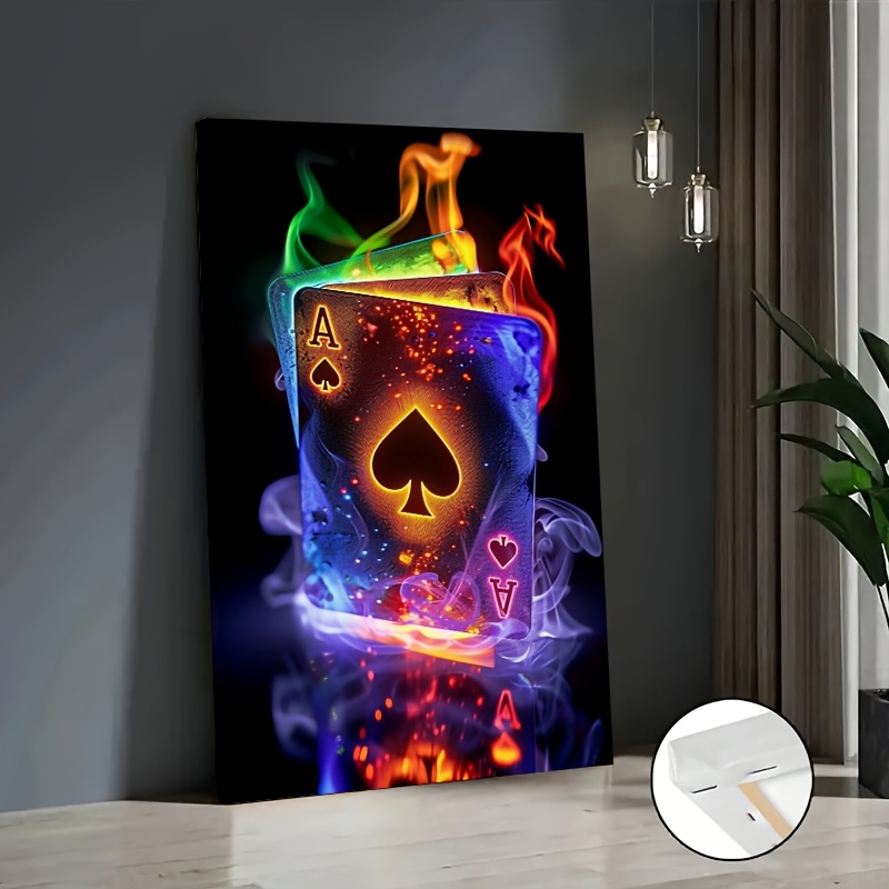 TEMU 2d Flat, 2d Flat, 2d Flat A Beautiful 2d Flat Canvas Painting, Colorful Poker Cards, Oil Painting, Poster, Wall Decoration, Living Room,