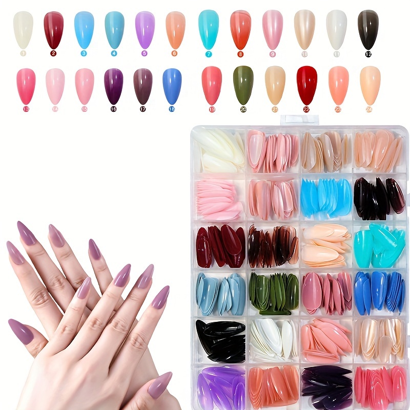 

576pcs Press On Nails Short Almond Nails 24 Color Nails Simple Design For Women Life, Travel And Work Free Diy 4 Packs Of 3d Soft Clay Sheets 4 Packs Of Resin Artificial Gemstone Diamonds