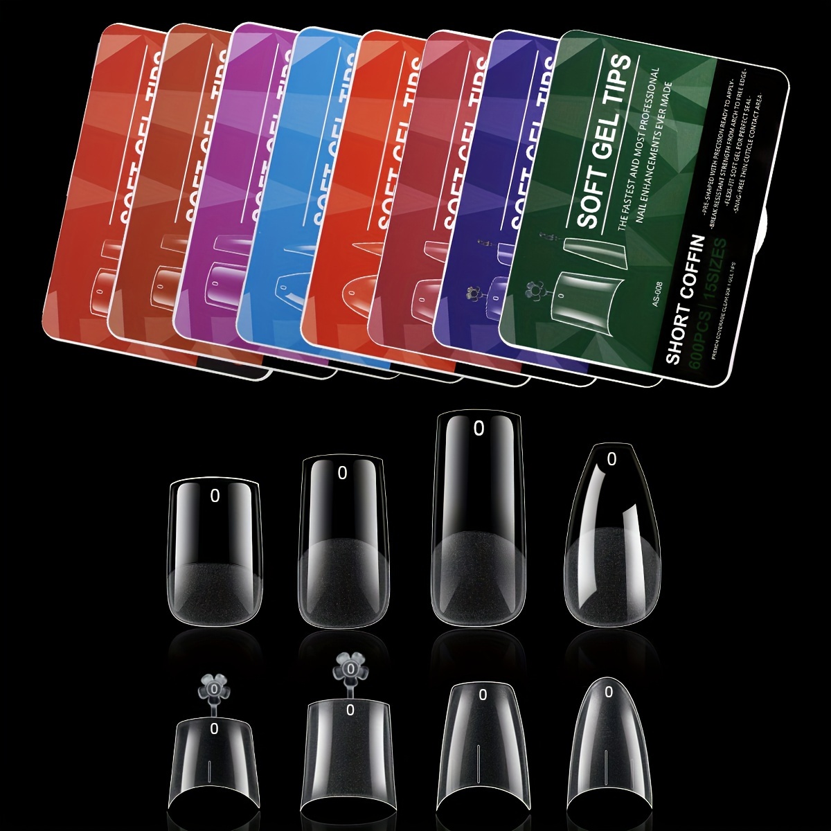 

600pcs Gel Nail Tips Set - 15 , Half , & Half For Diy - For Women & , For & Dates