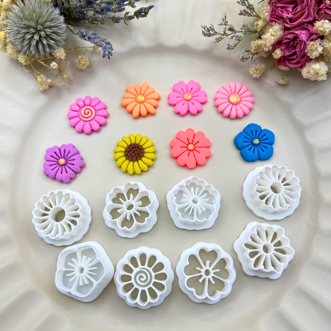 Image of 8pcs Bohemian Style Flower Shaped Clay Cutters Set | Valentine's Day | Perfect For Handmade Earring Jewelry Making, Intricate | Jewelry Making Kits