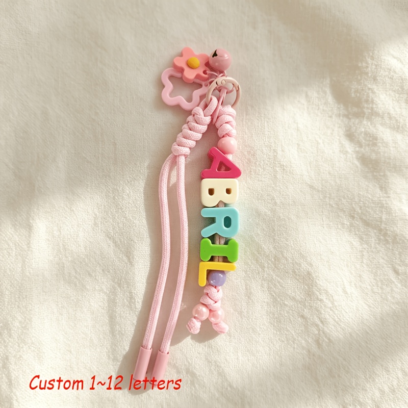 TEMU 2d Flat, 1pc Custom Flower Bell Braided Cord Beaded Bag Charm, Flower Letter Lanyard Keychain, Personalized Colorful Name Keyring, For