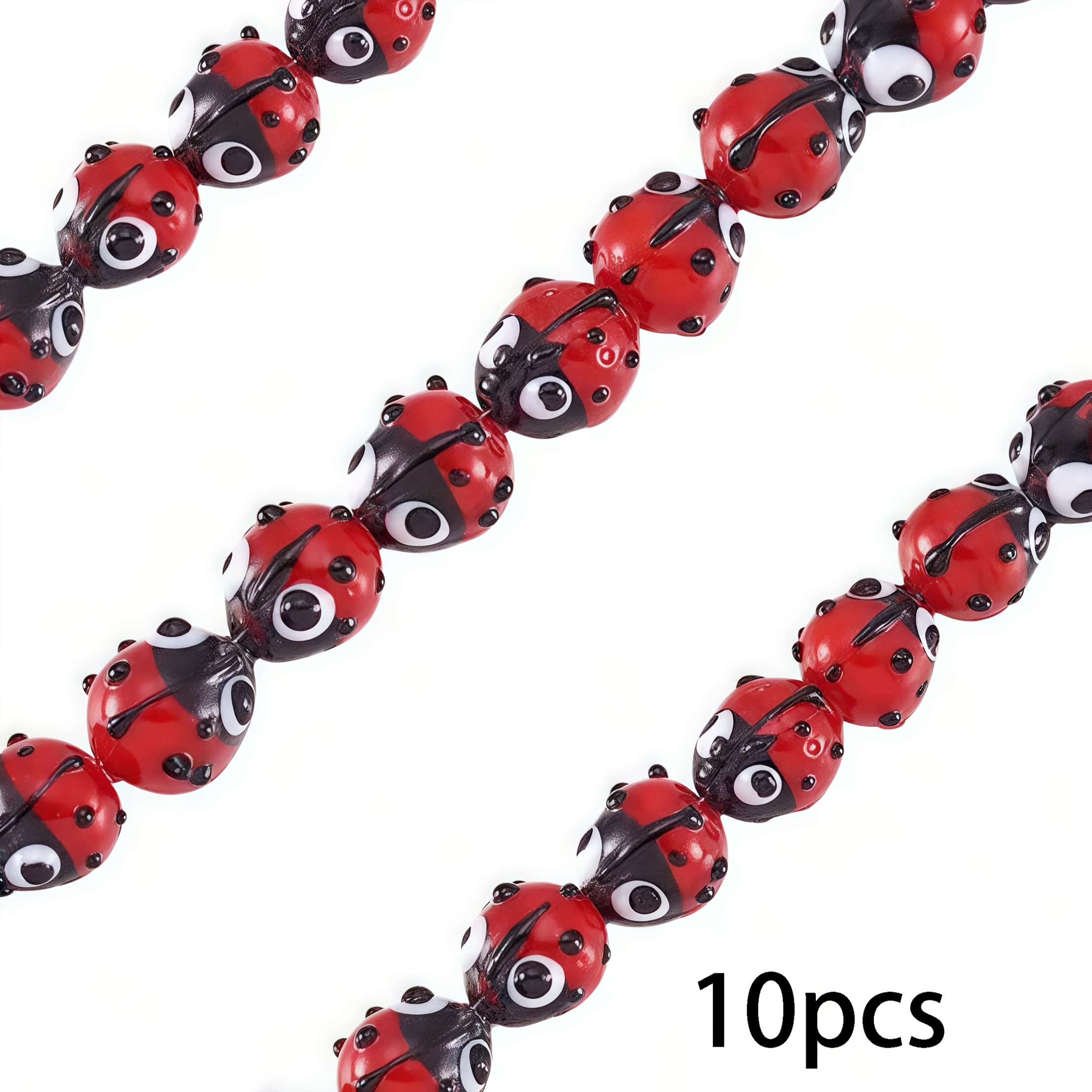 TEMU 10/20/30pcs Handmade Glass Ladybug Beads, Suitable For Diy Bracelets And Crafts, Jewelry Making, Exquisite Decorative Beads