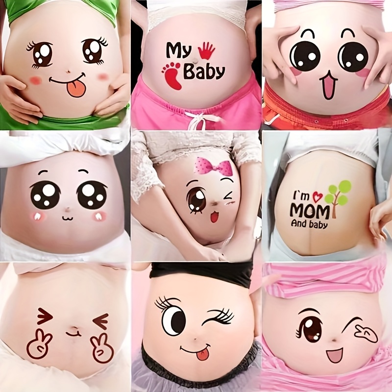 Image of 9pcs Maternity Pregnancy , Humorous , Photo Props For Expectant Mothers, Adhesive Maternity Photo Shoot Additions, Party Celebrations, Age 14+, Paper Material