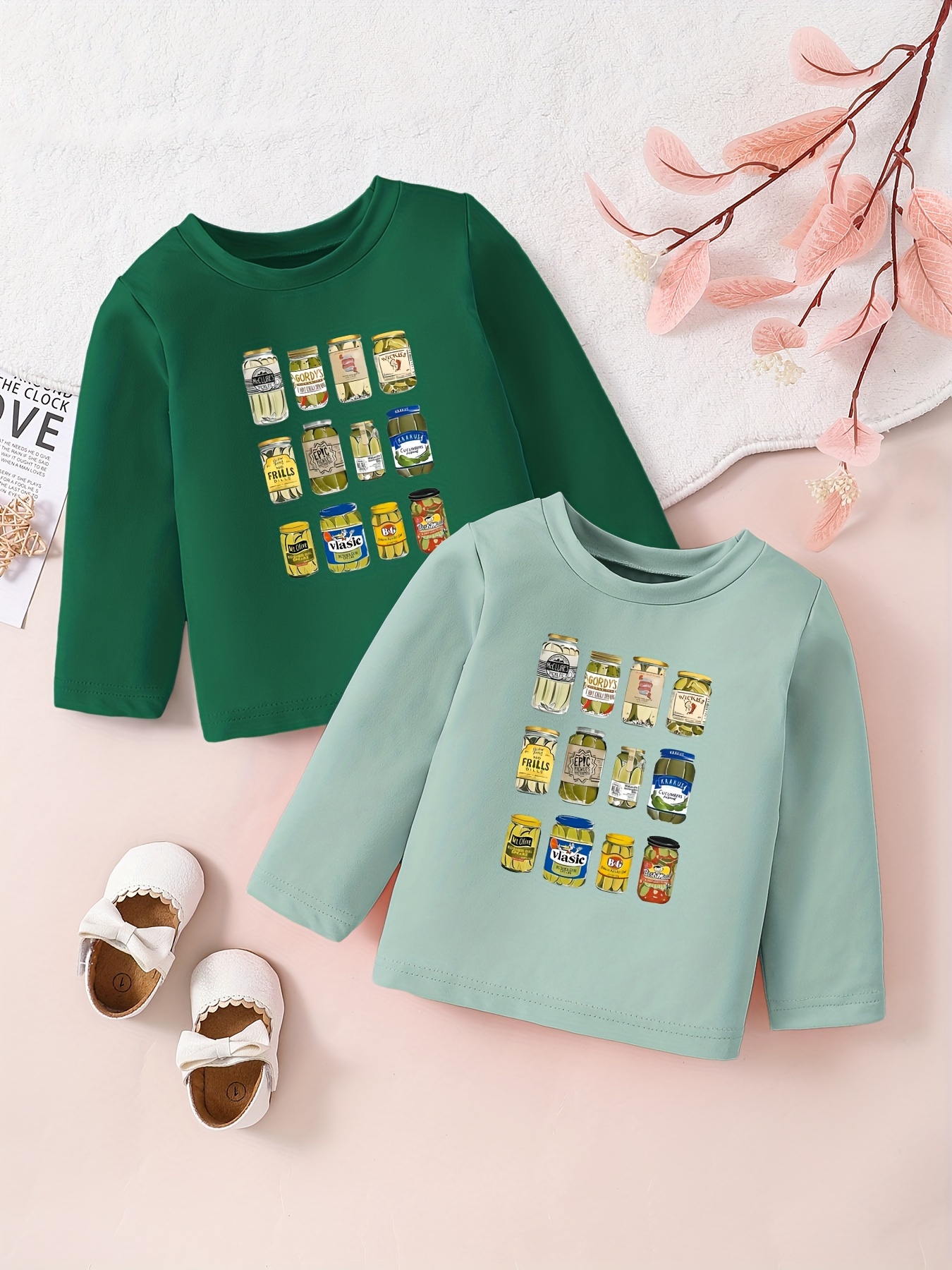 Long Sleeve Cotton T shirts Girls Clothes Pickle Bottles - Temu Australia