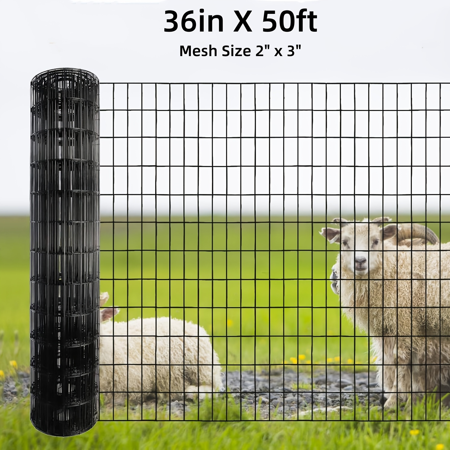 TEMU 36in X 50.2ft Pvc Coated Welded Wire Fence, Wire Fence Roll, Mesh Size 2" X 3" Hardware Cloth, Ideal For Yard Protection And Poultry Netting