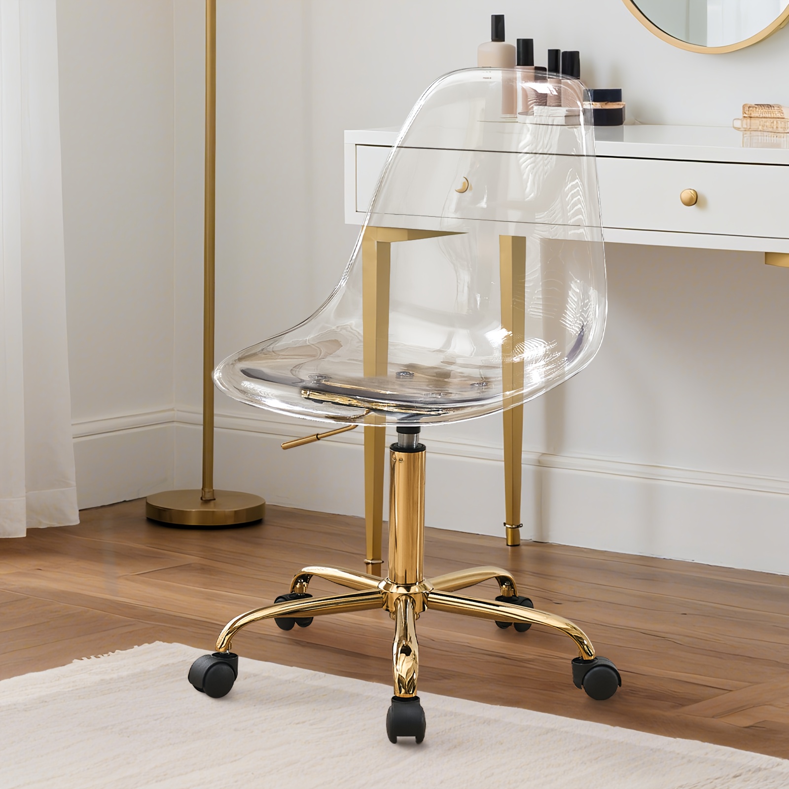 transparent   chair contemporary acrylic chairs for home use with wheels armless swivel vanity rolling chair suitable for office and home