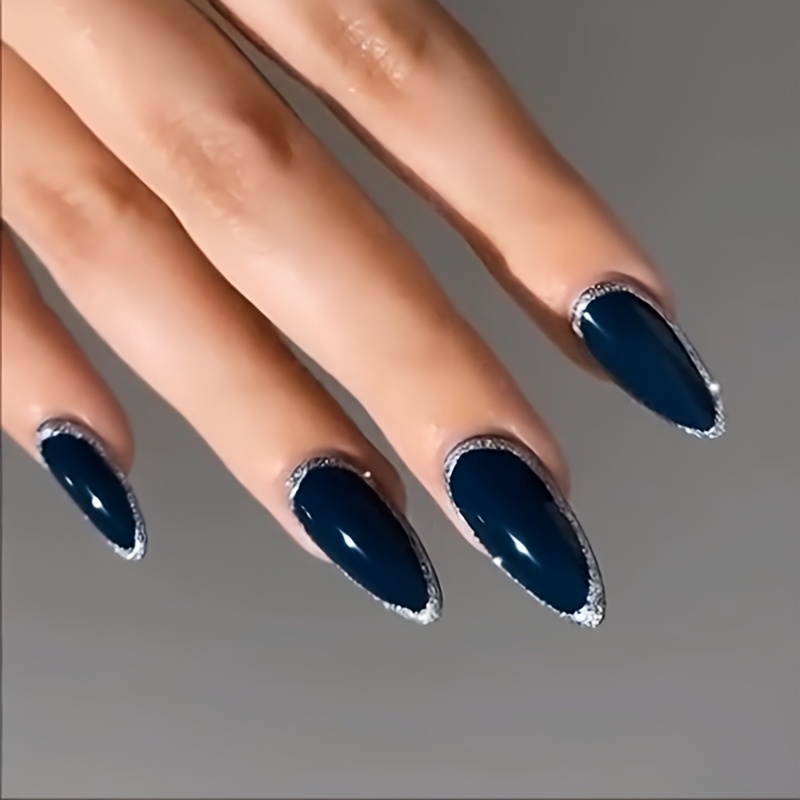 TEMU 24-delige Draagbare Nagelkunst Set - Elegante Waterdruppelvorm Glanzende Serie, Beschikbaar in Twee Kleuren, Ideaal voor Nagelversiering voor