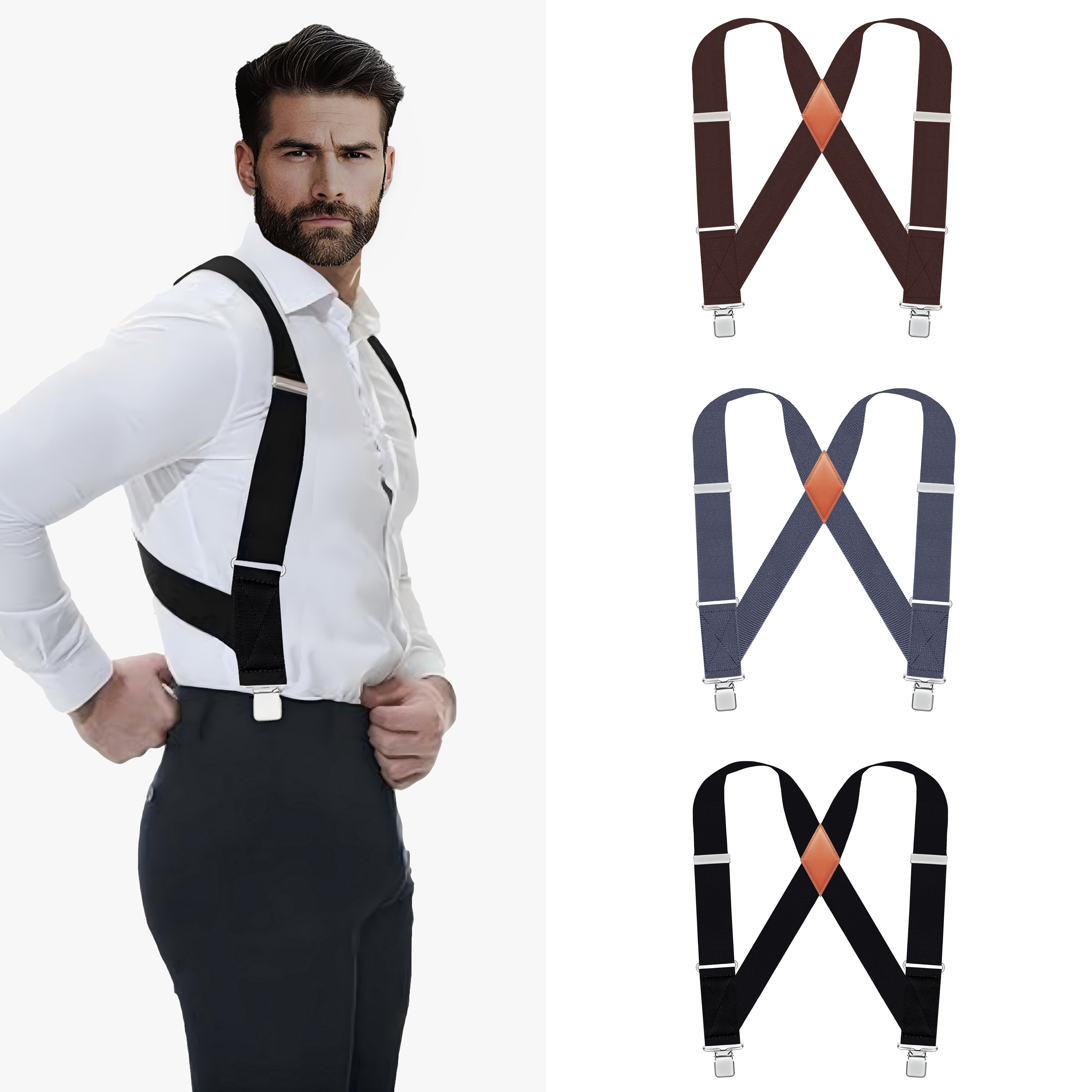 

Stylish Men's Heavy-duty 2" Wide Side Clip Suspenders - Work, Gifts &