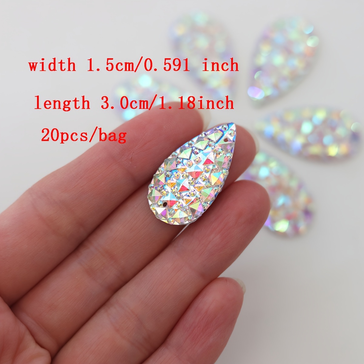 Image of 20 Large-sized 15x30mm White Ab Resin Teardrop-shaped Hand-sewn Rhinestones For Clothing Costume Embellishments
