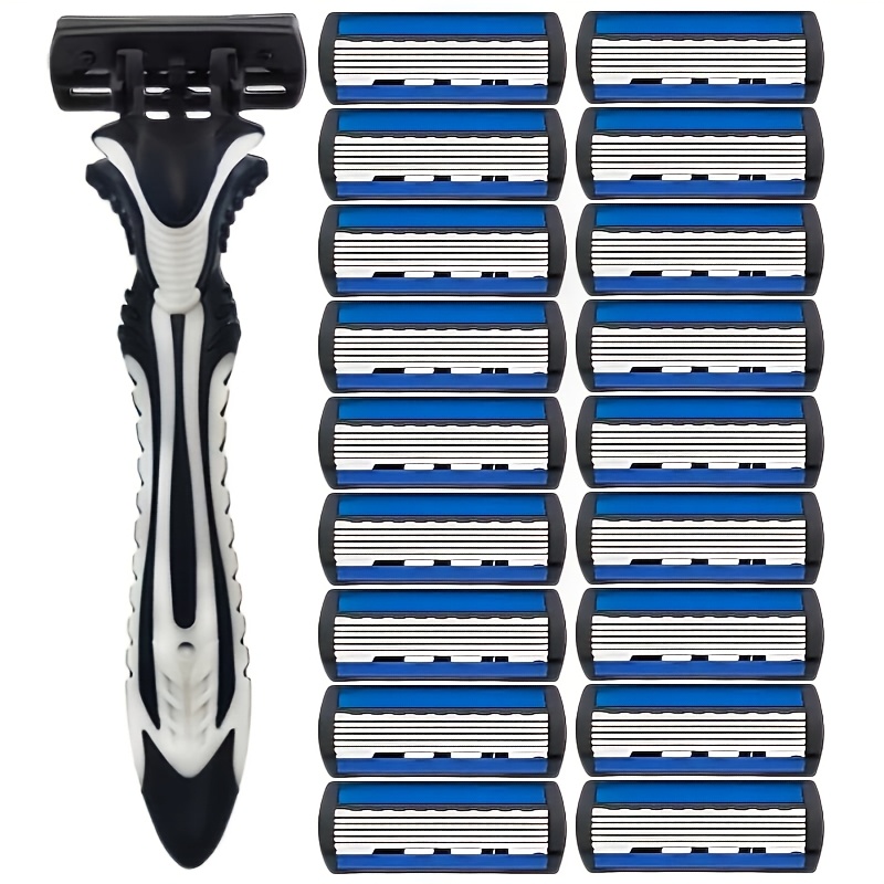 E-shop Herren 6-Klingen-Rasierer, 1 Griff mit 18 Edelstahlklingen, scharfer Winkel, sichere , geeignet für und Schnäuzchen
