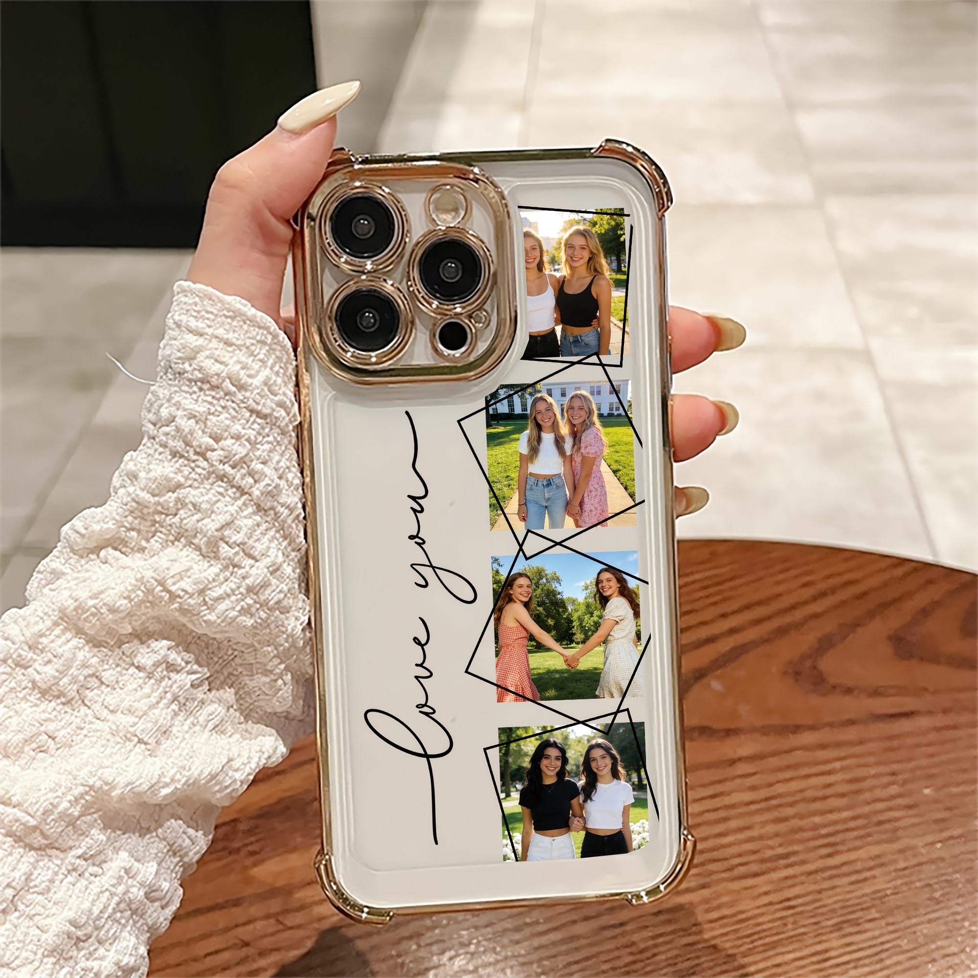 TEMU Phone Case: Personalized Transparent Electroplate Phone Cases Custom Family/couple/pet Personal Portrait Photo Tpu Shockproof Compatible With